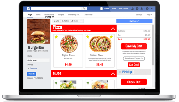 pizzeria online facebook ordering