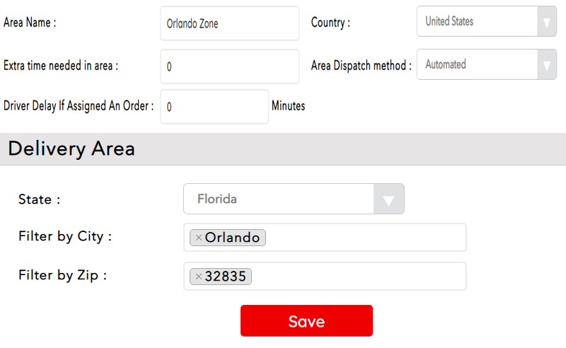 Manage delivery areas