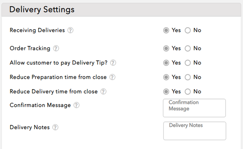 Enable delivery settings